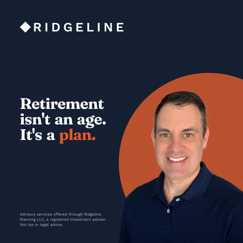 The same advisor cut out in front of a rust circle, Retirement isn't an age. It's a plan.